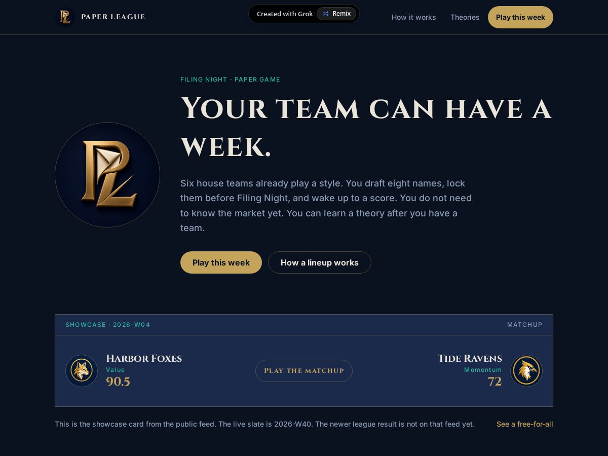 Landing-page snapshot of paperleague.org