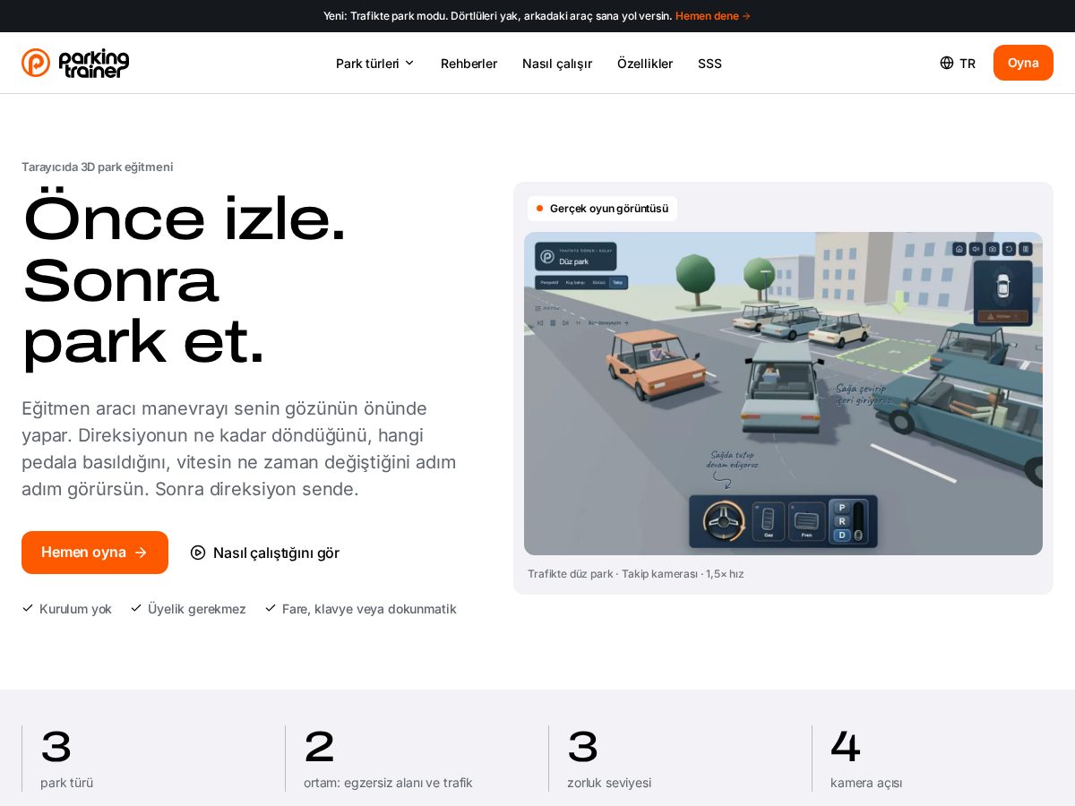Landing-page snapshot of parkingtrainer.com