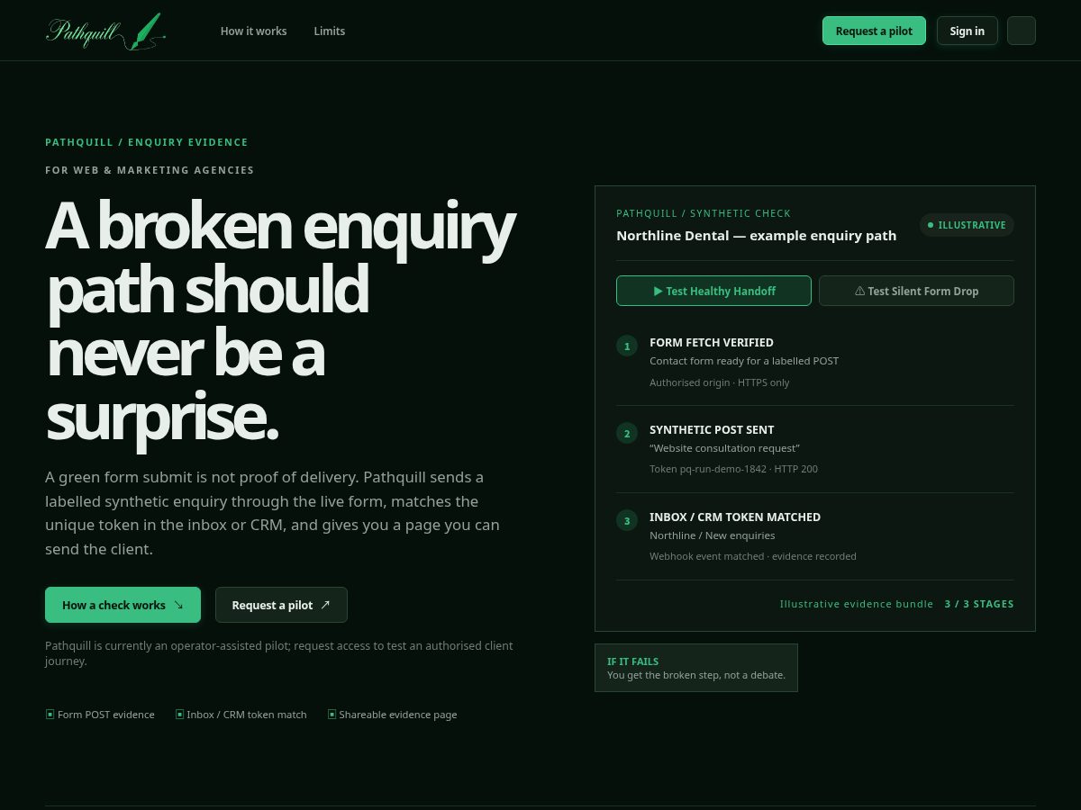 Landing-page snapshot of pathquill.dev