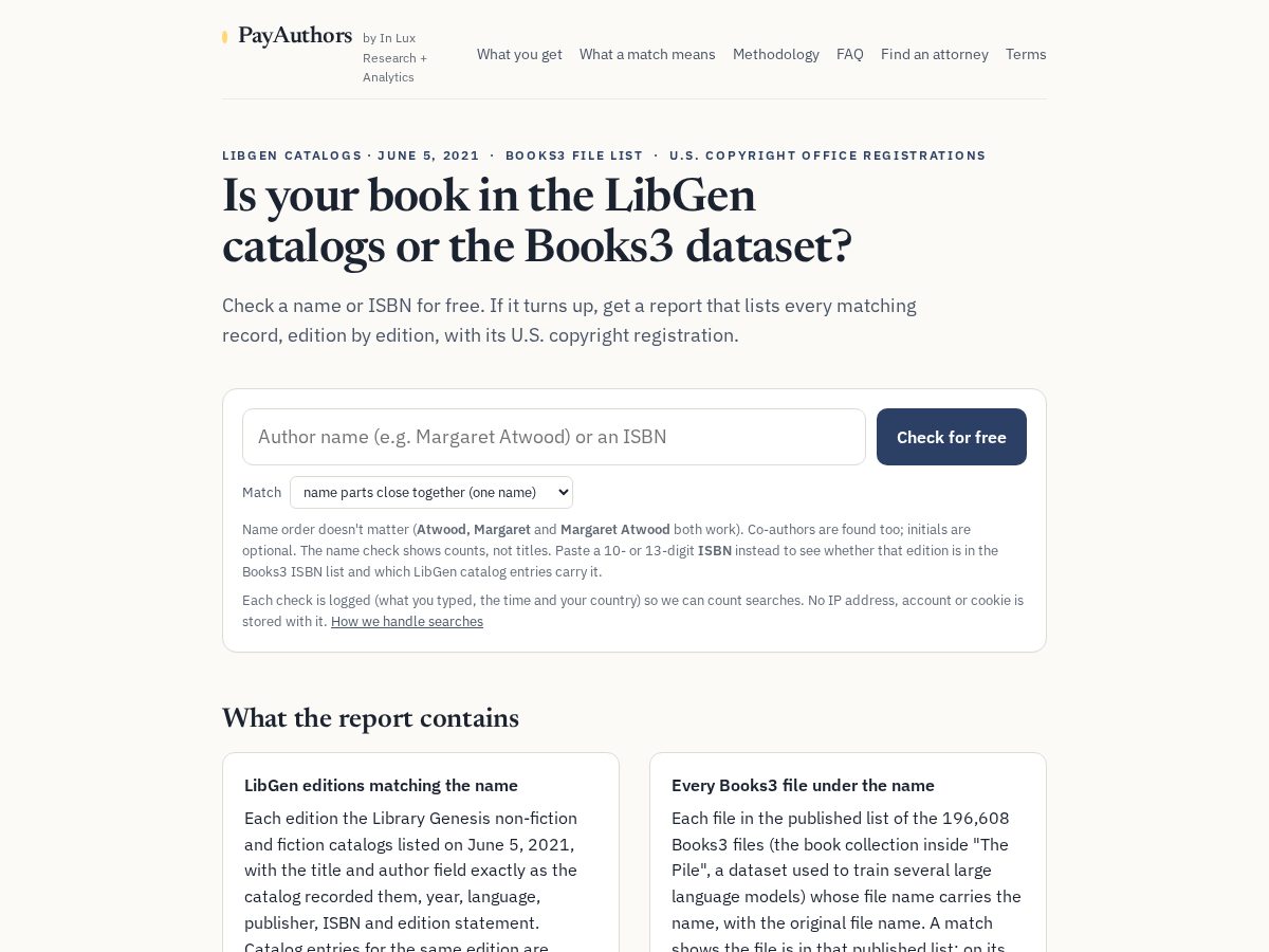 Landing-page snapshot of payauthors.com