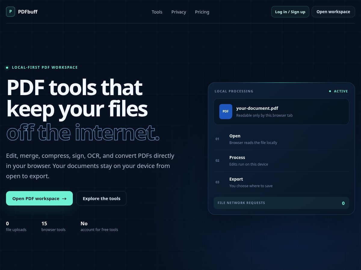 Landing-page snapshot of pdfbuff.com