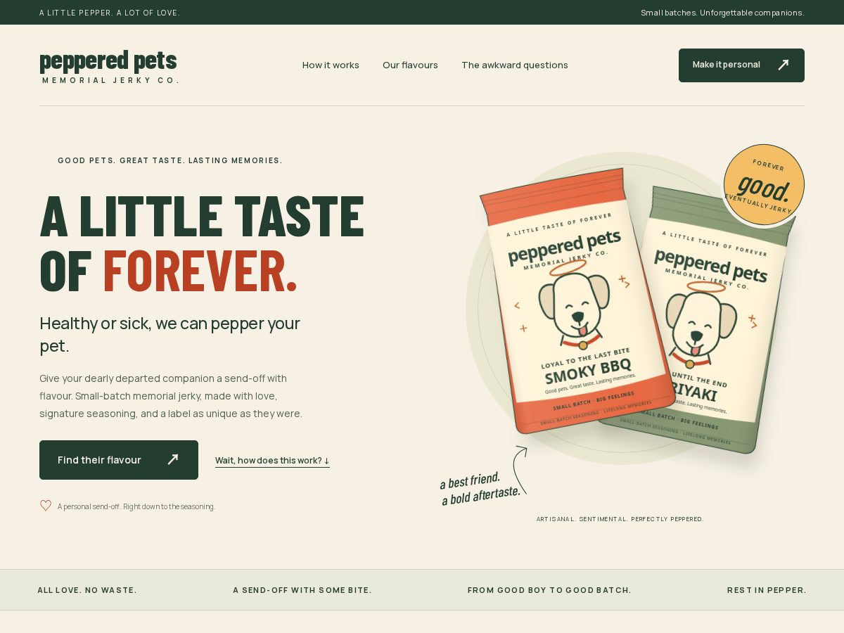 Landing-page snapshot of pepperedpets.com