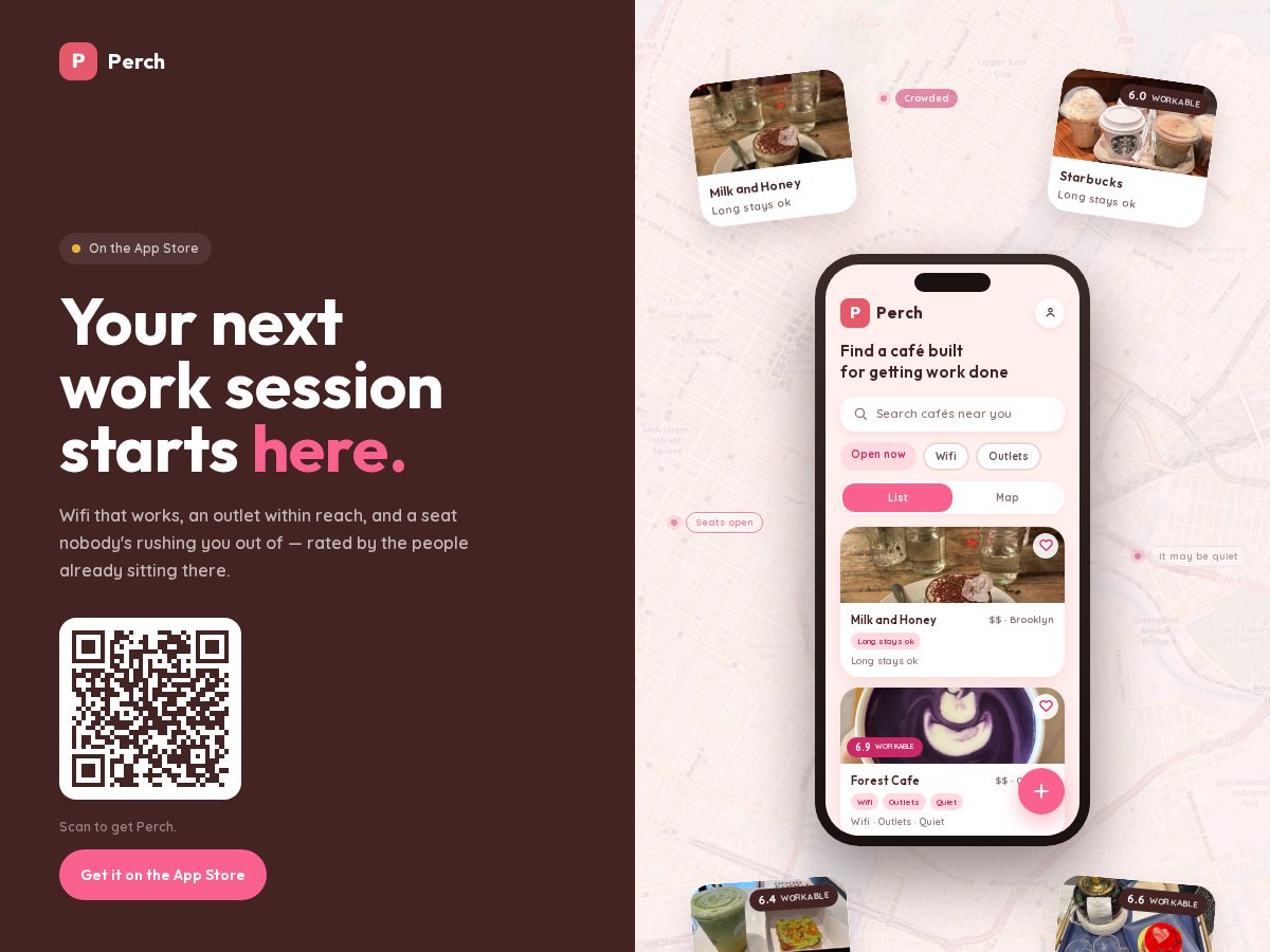 Landing-page snapshot of perchcafes.com