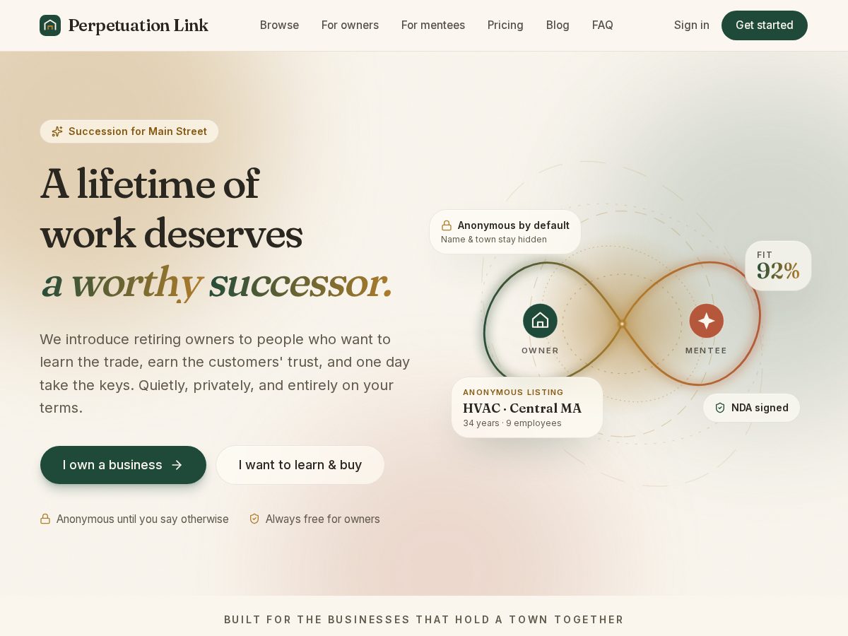Landing-page snapshot of perpetuationlink.com