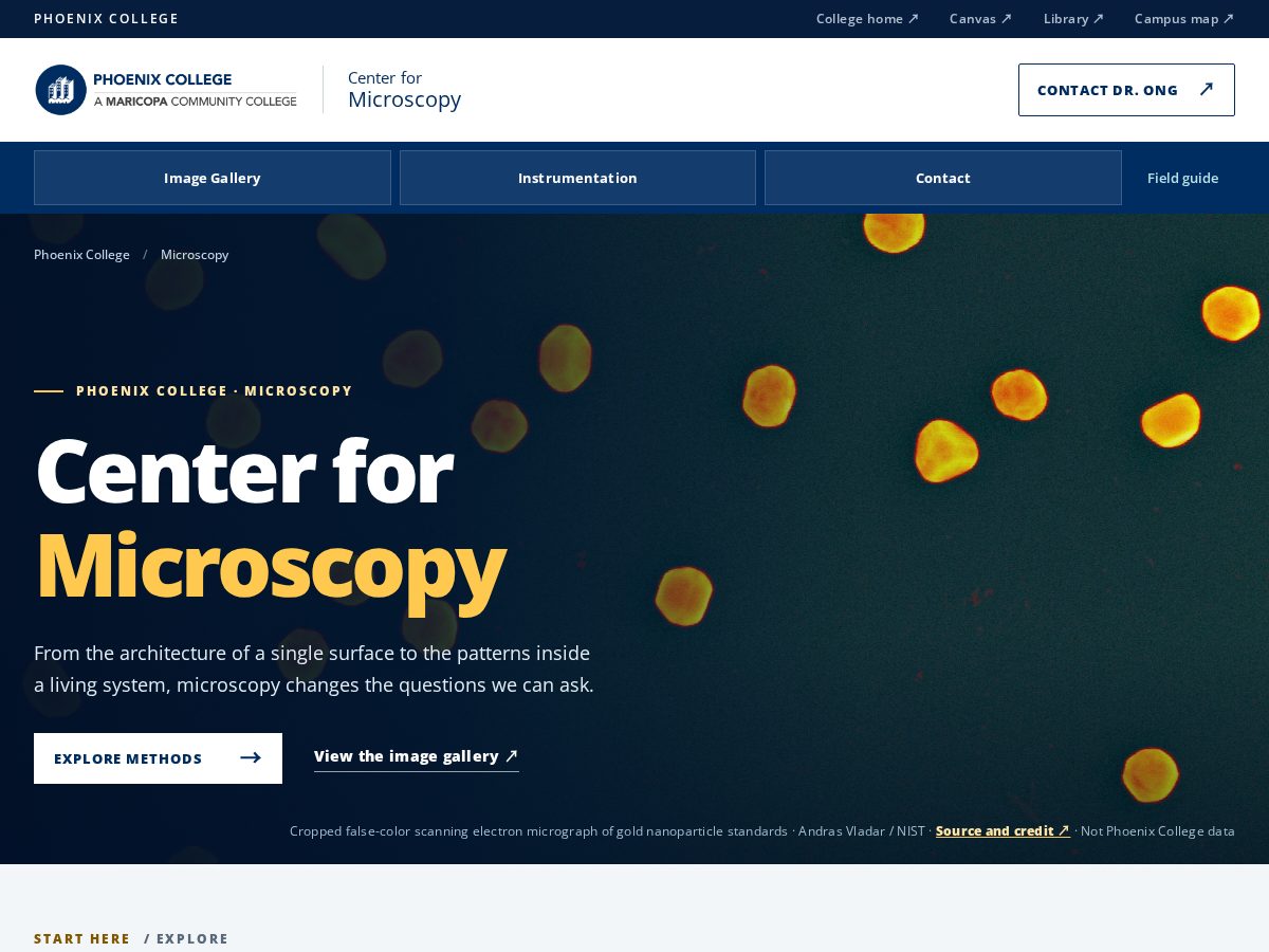 Landing-page snapshot of phoenixcollegedepartmentofmicroscopy.com