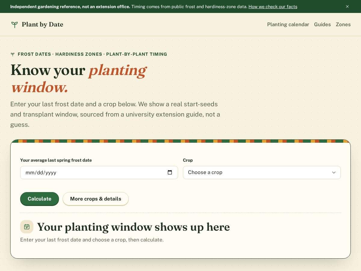 Landing-page snapshot of plantbydate.com