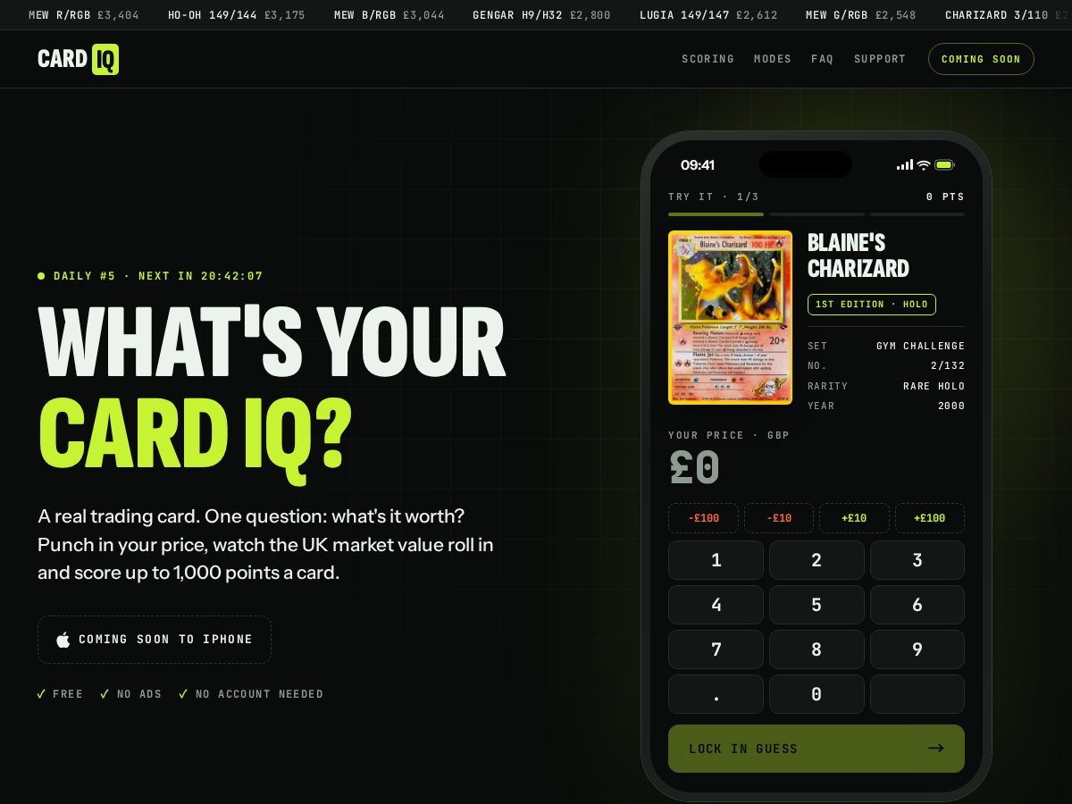 Landing-page snapshot of playcardiq.com