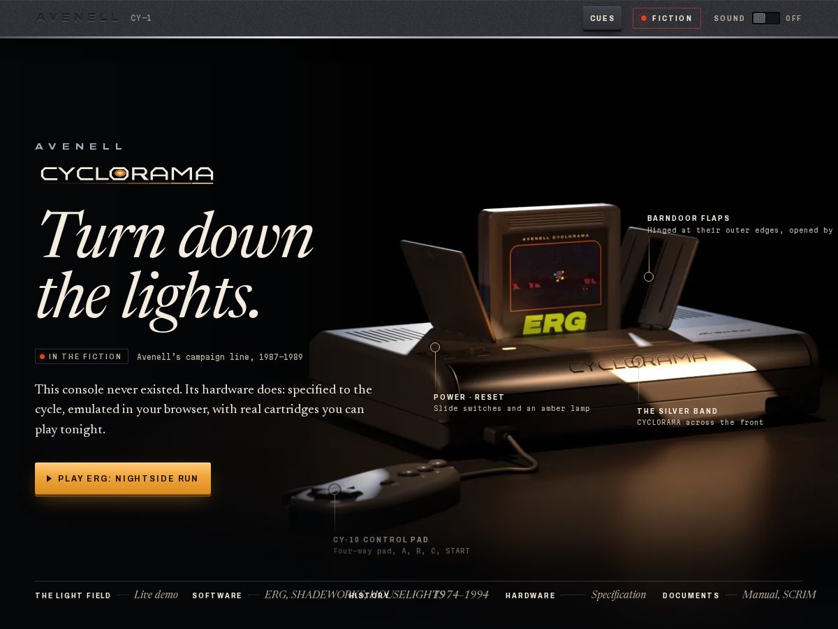 Landing-page snapshot of playcyclorama.com