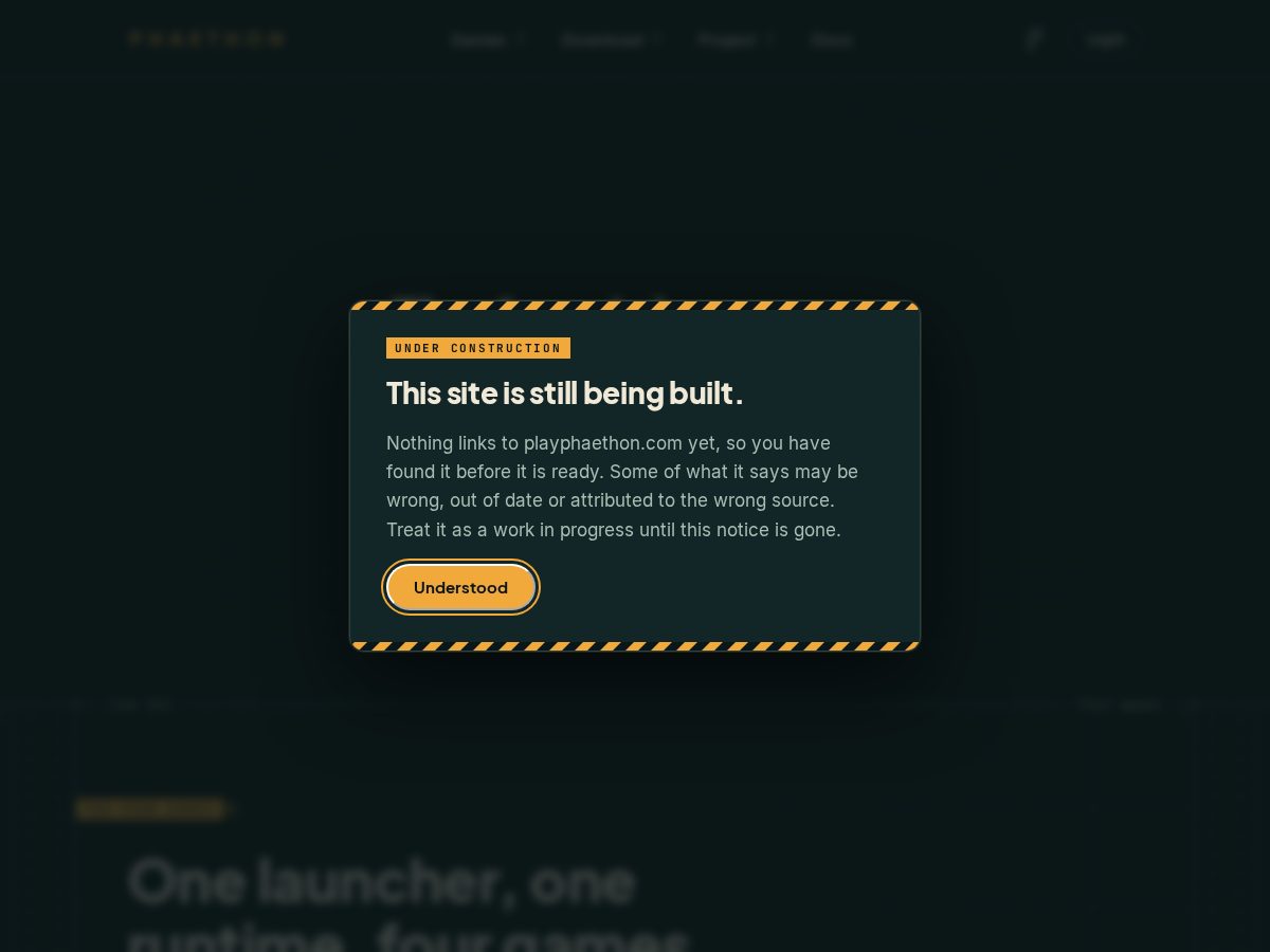 Landing-page snapshot of playphaethon.com