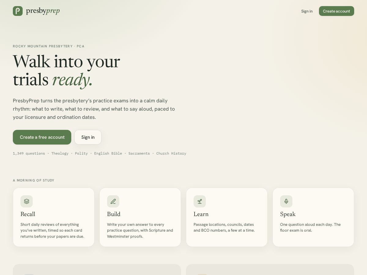 Landing-page snapshot of presbyprep.com
