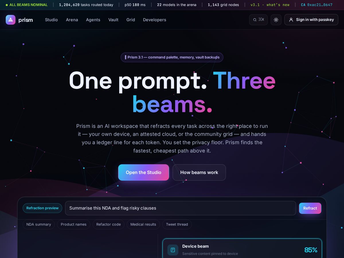 Landing-page snapshot of prism-network.xyz