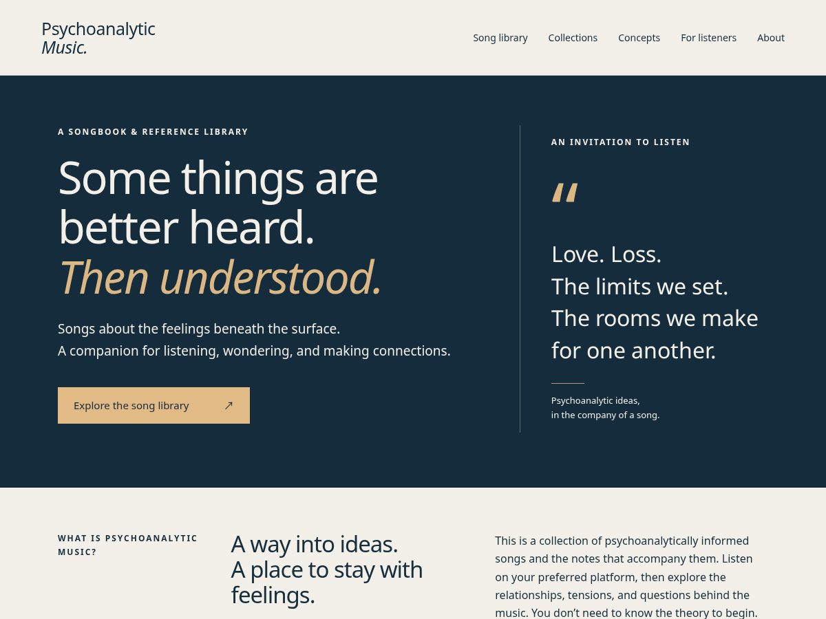 Landing-page snapshot of psychoanalyticmusic.com