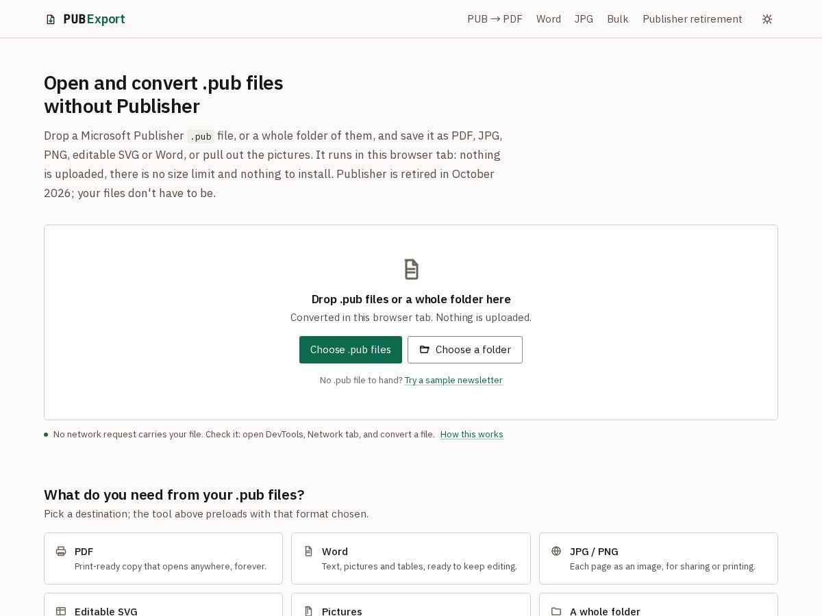 Landing-page snapshot of pubexport.com