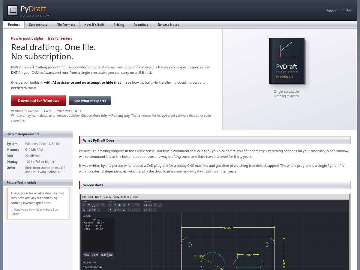 Landing-page snapshot of pydraft.com