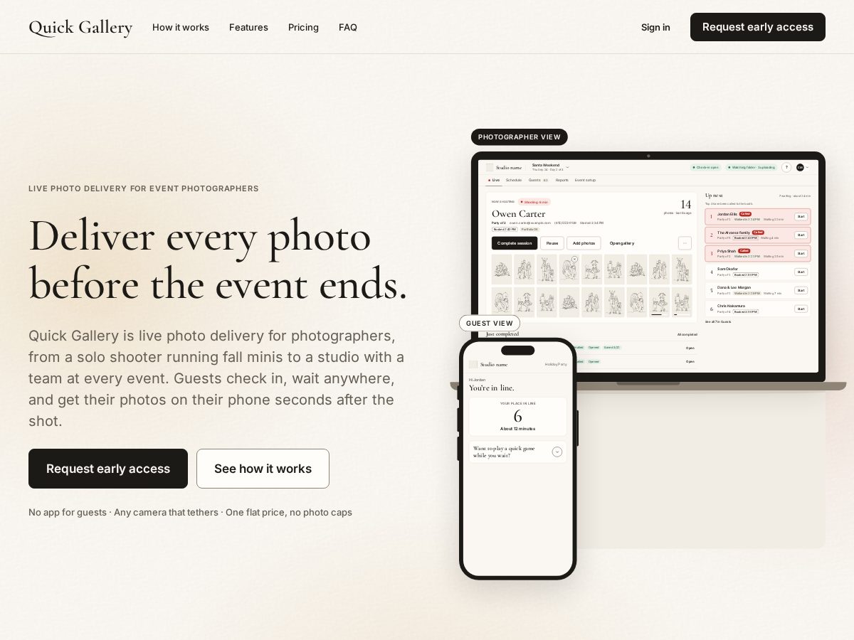 Landing-page snapshot of quickgallery.app