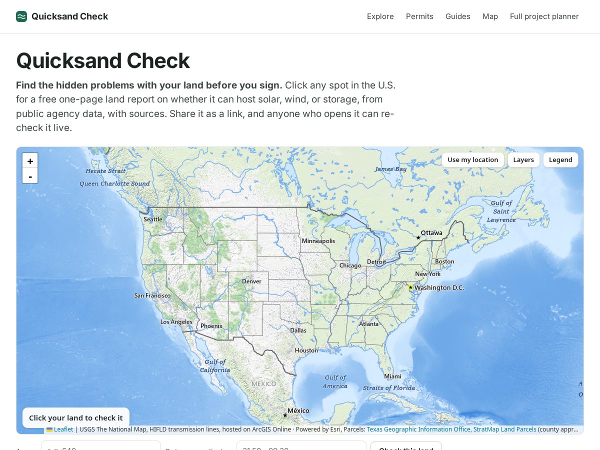 Landing-page snapshot of quicksandcheck.com
