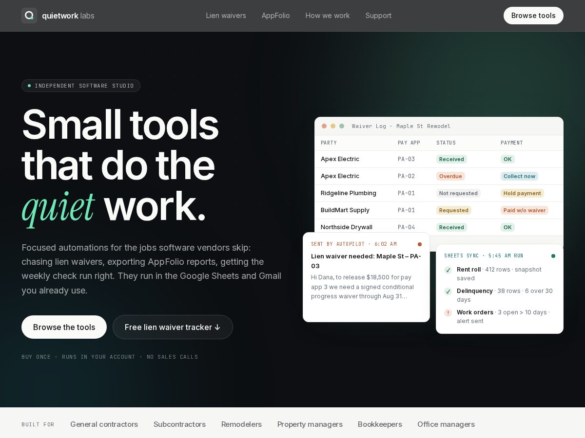 Landing-page snapshot of quietworklabs.com