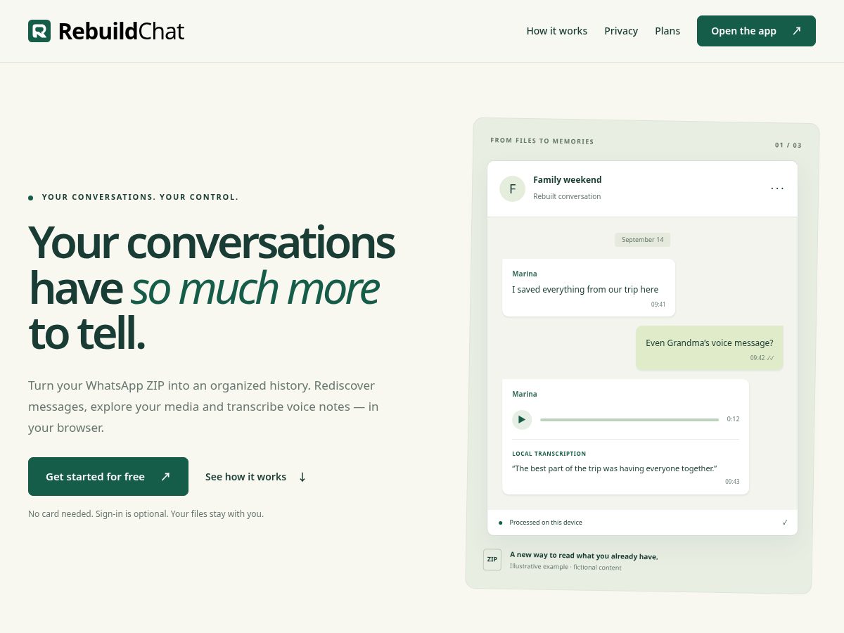 Landing-page snapshot of rebuildchat.com