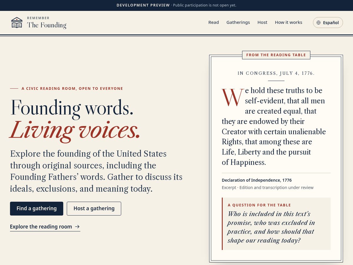 Landing-page snapshot of rememberthefounding.org