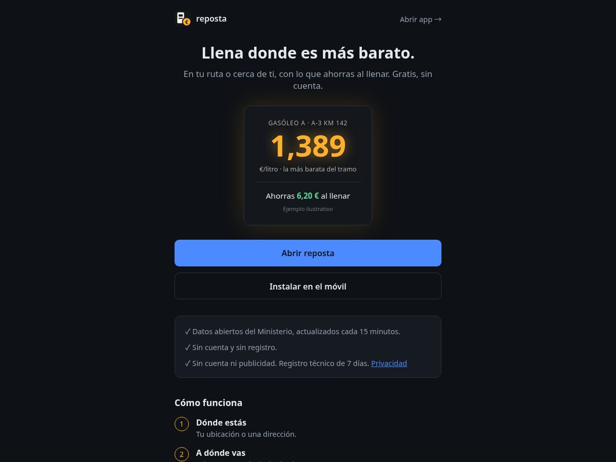 Landing-page snapshot of reposta.link