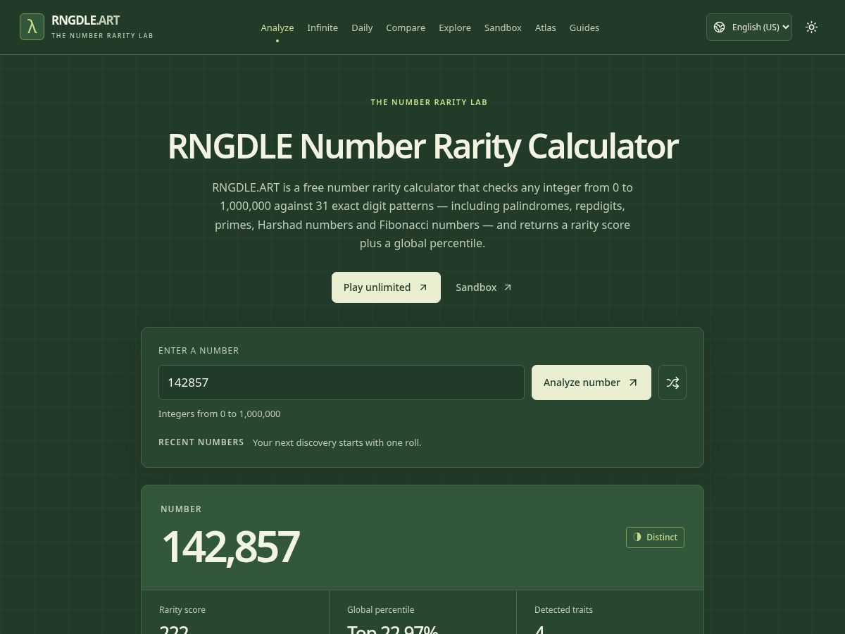 Landing-page snapshot of rngdle.art