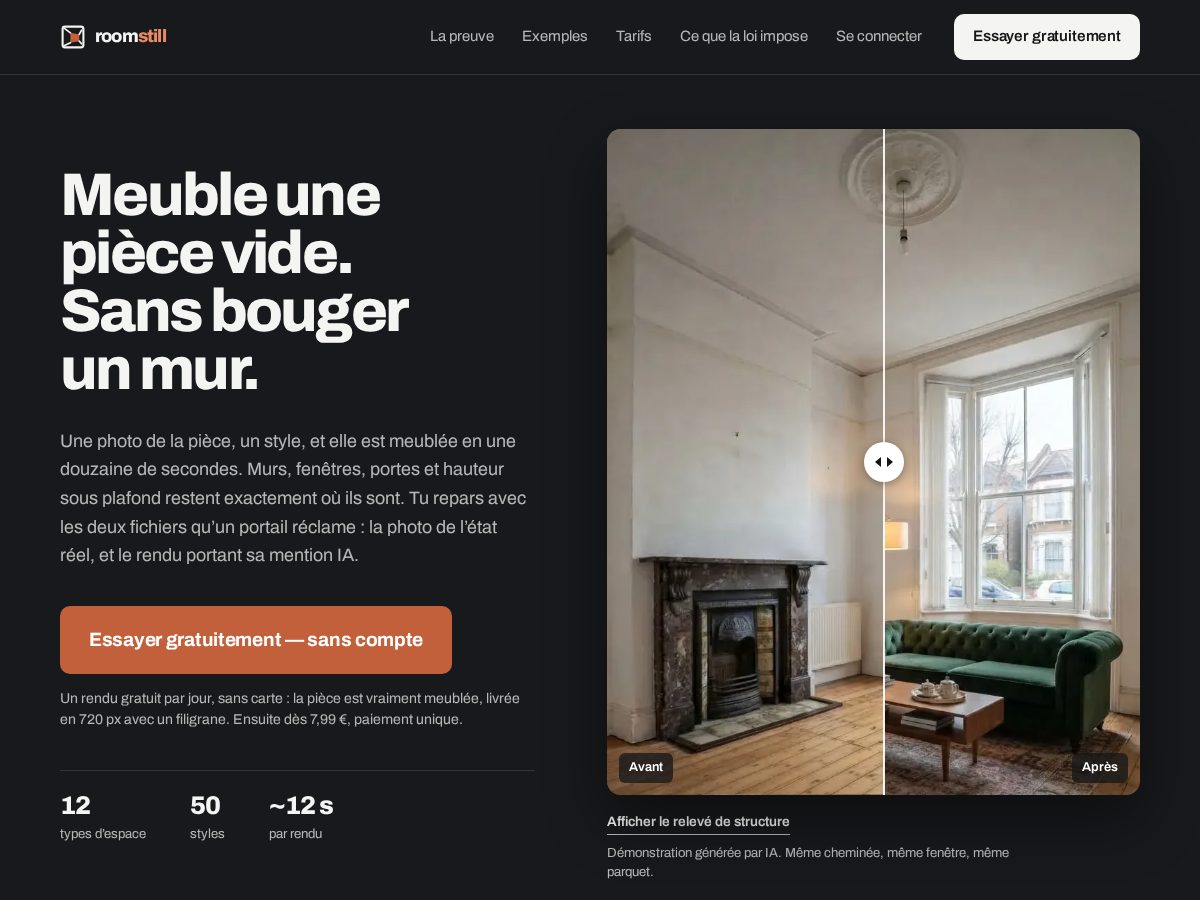 Landing-page snapshot of roomstill.com