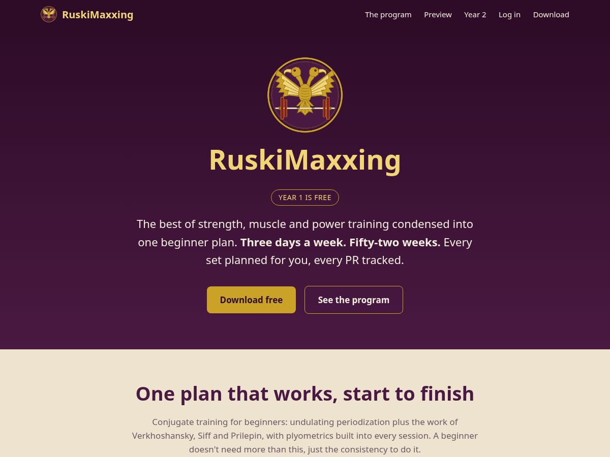 Landing-page snapshot of ruskimaxxing.com