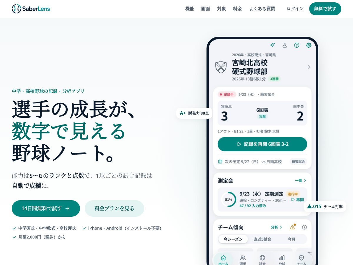 Landing-page snapshot of saberlens.com