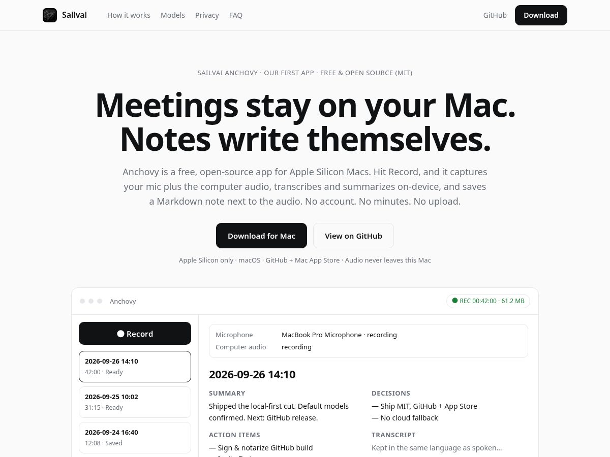 Landing-page snapshot of sailvai.com