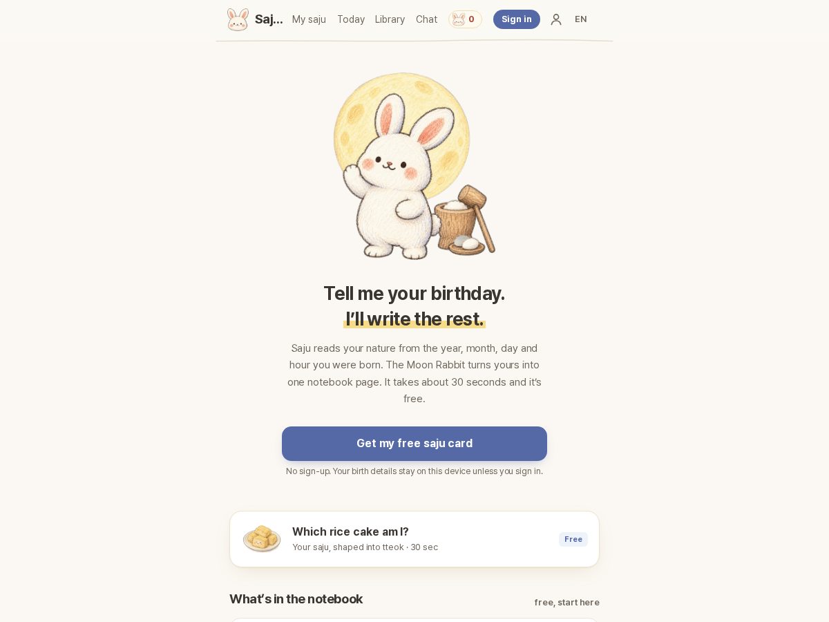 Landing-page snapshot of saju-bunny.com