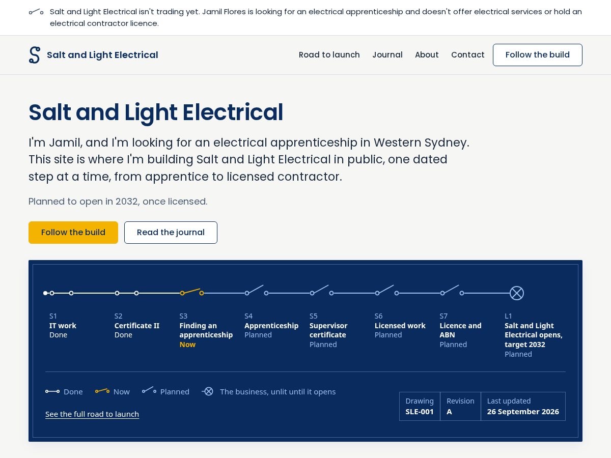 Landing-page snapshot of saltandlightelectrical.com