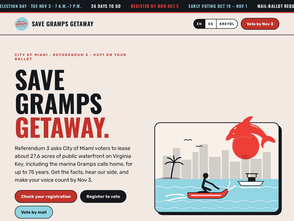 Landing-page snapshot of savegrampsgetaway.com