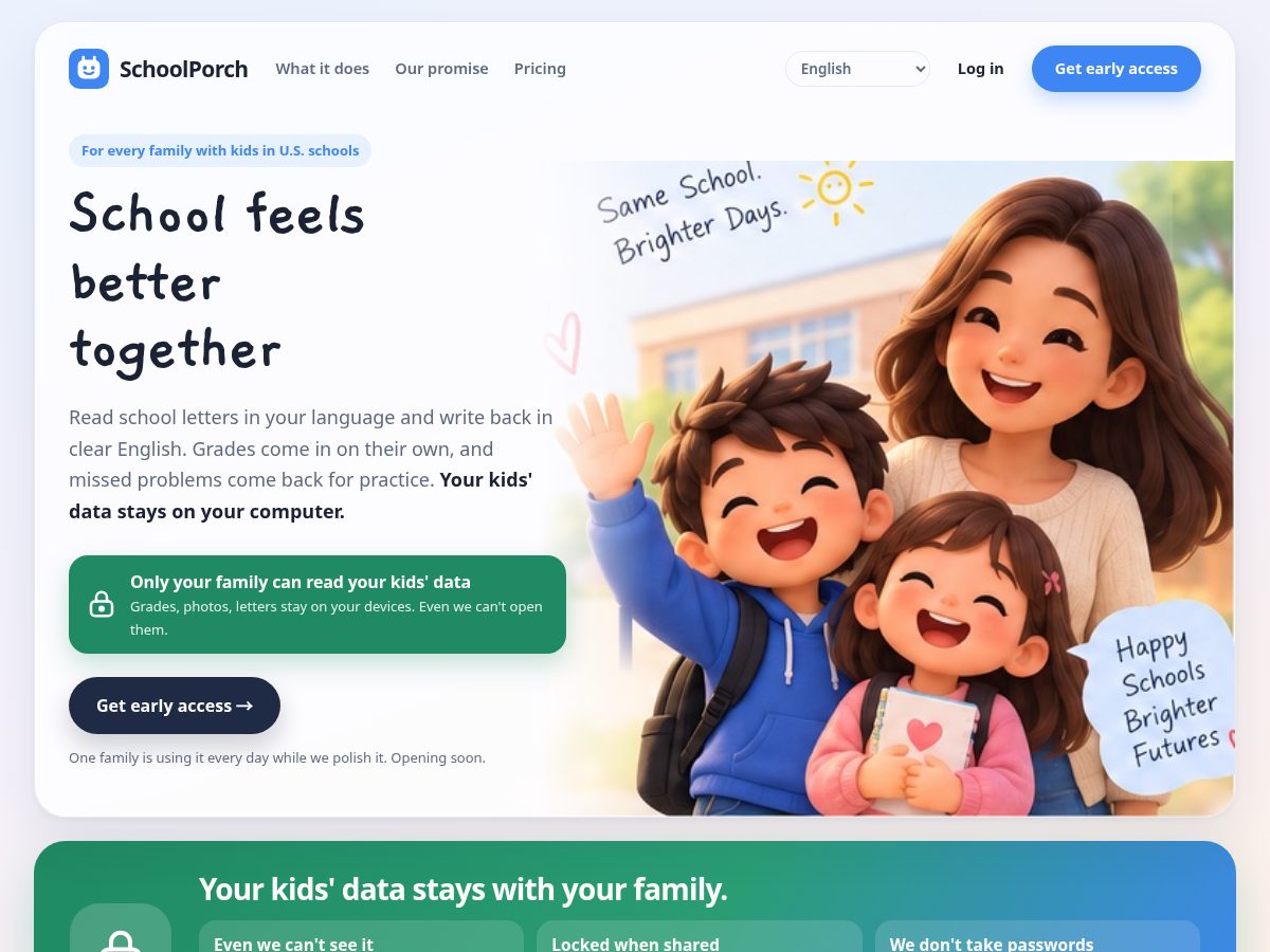 Landing-page snapshot of schoolporch.com