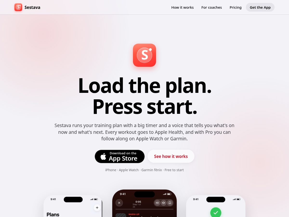 Landing-page snapshot of sestava.app
