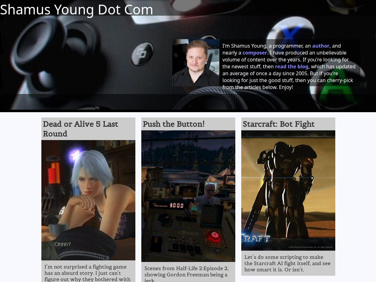 Landing-page snapshot of shamusyoung.com