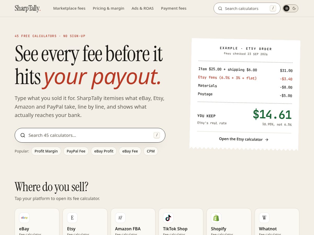 Landing-page snapshot of sharptally.com