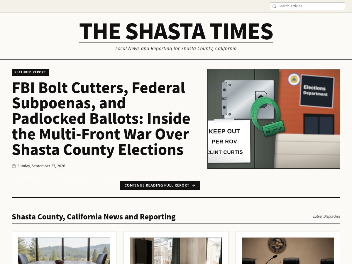 Landing-page snapshot of shastatimes.com