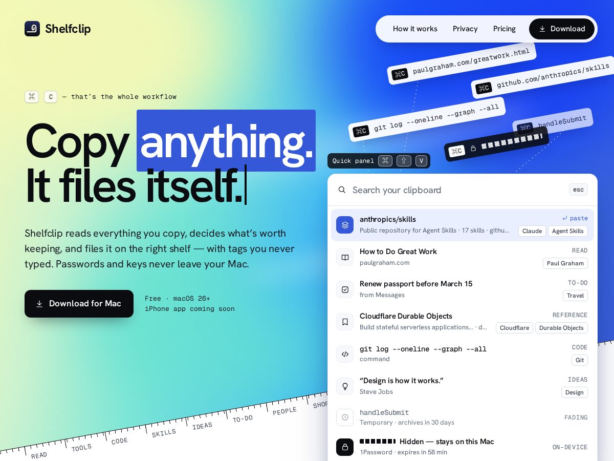 Landing-page snapshot of shelfclip.com
