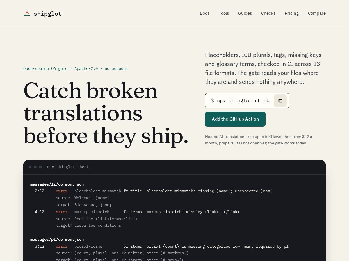 Landing-page snapshot of shipglot.com