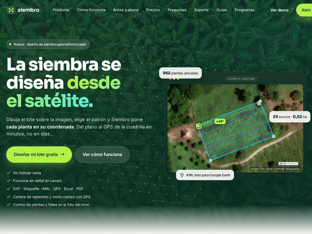 Landing-page snapshot of siembro.app