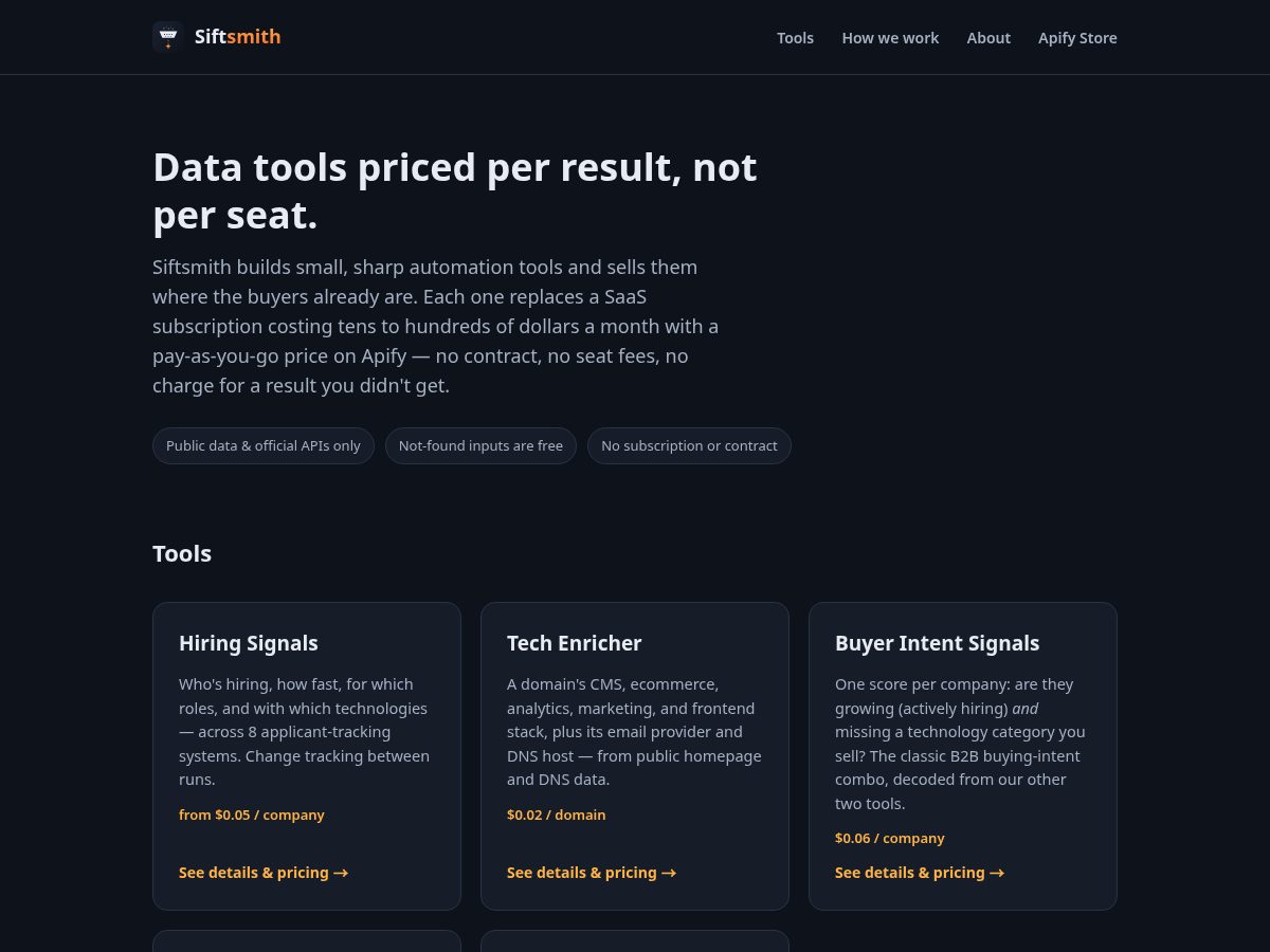 Landing-page snapshot of siftsmith.com