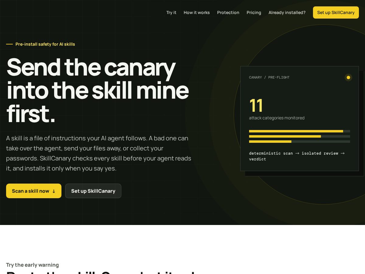 Landing-page snapshot of skillcanary.com