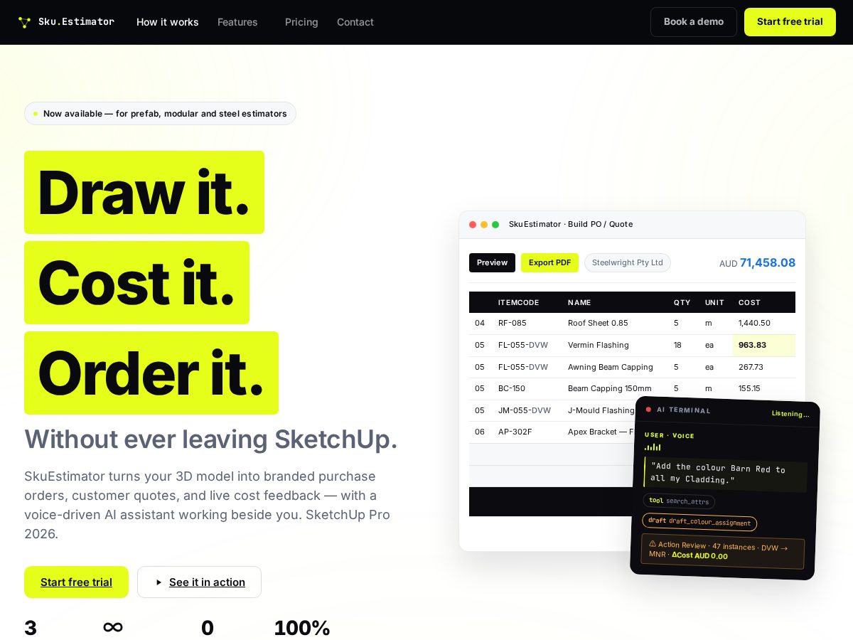 Landing-page snapshot of skuestimator.com