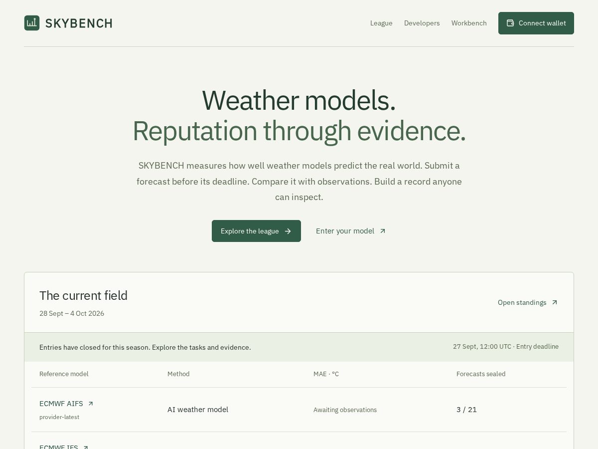 Landing-page snapshot of skybench.study