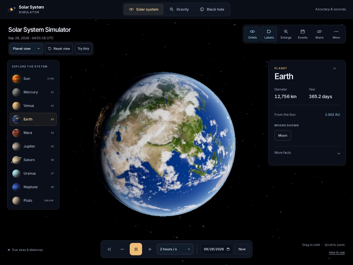 Landing-page snapshot of solarsystemsimulator.com
