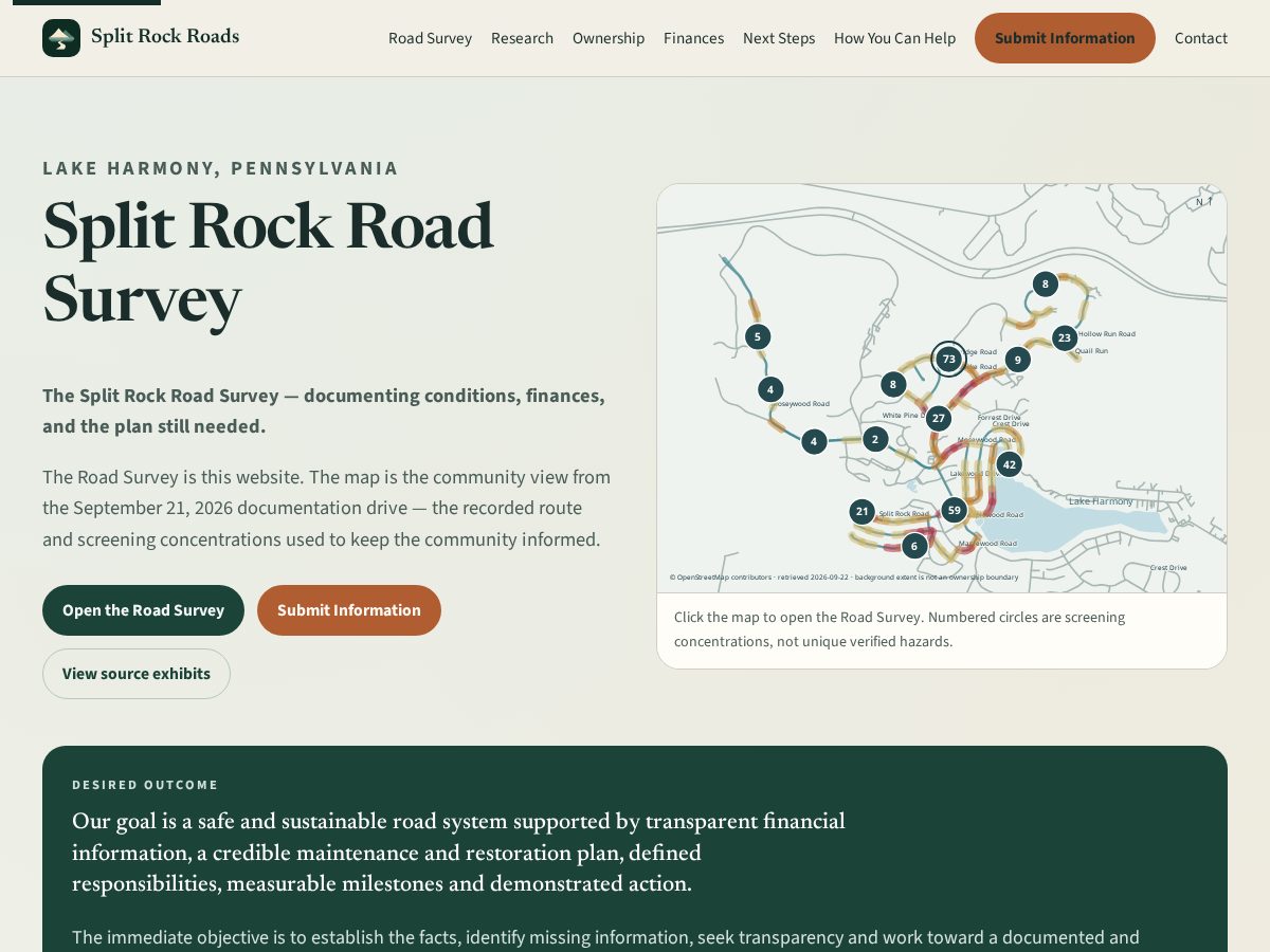 Landing-page snapshot of splitrockroads.com