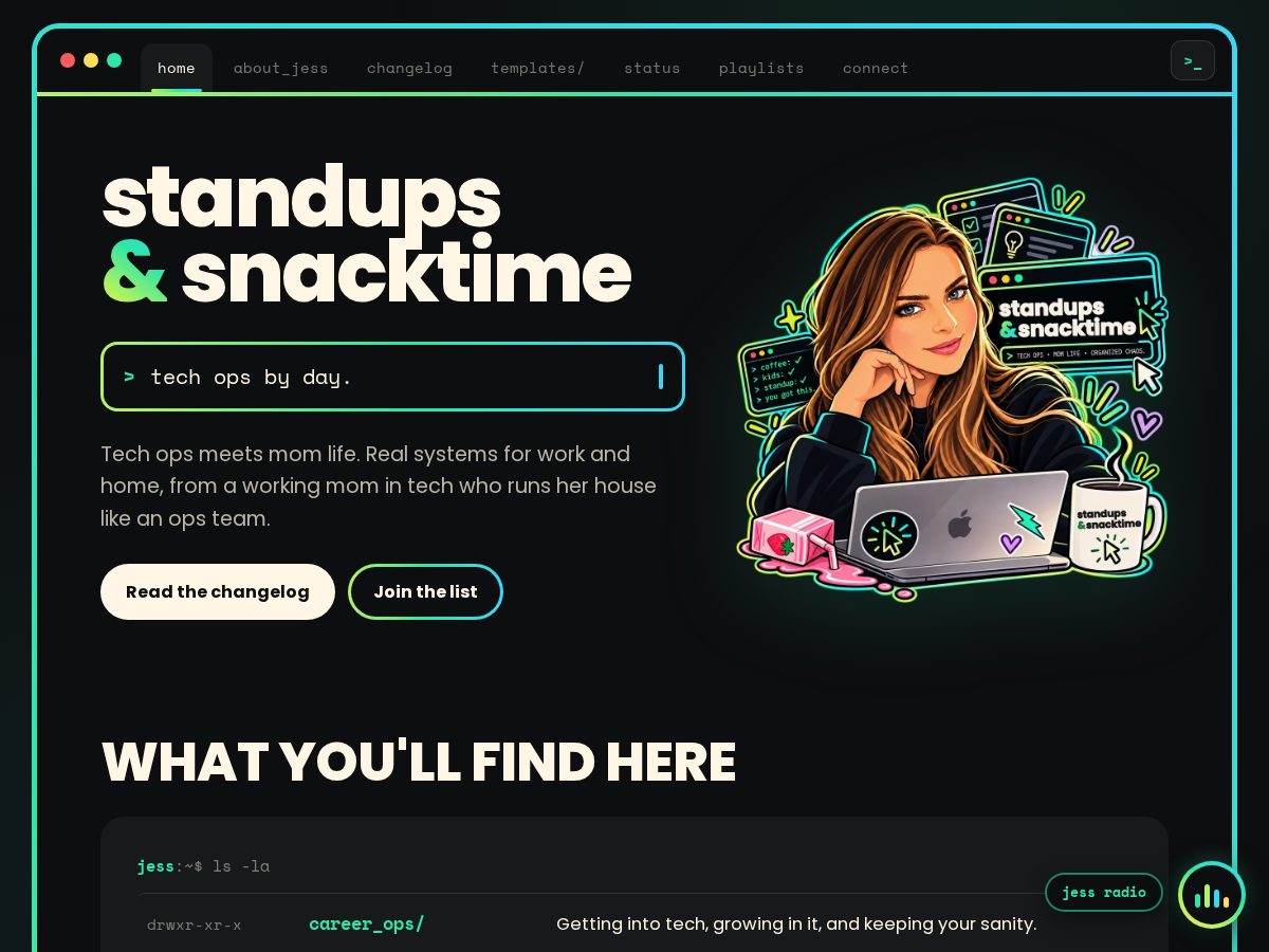 Landing-page snapshot of standupsandsnacktime.com