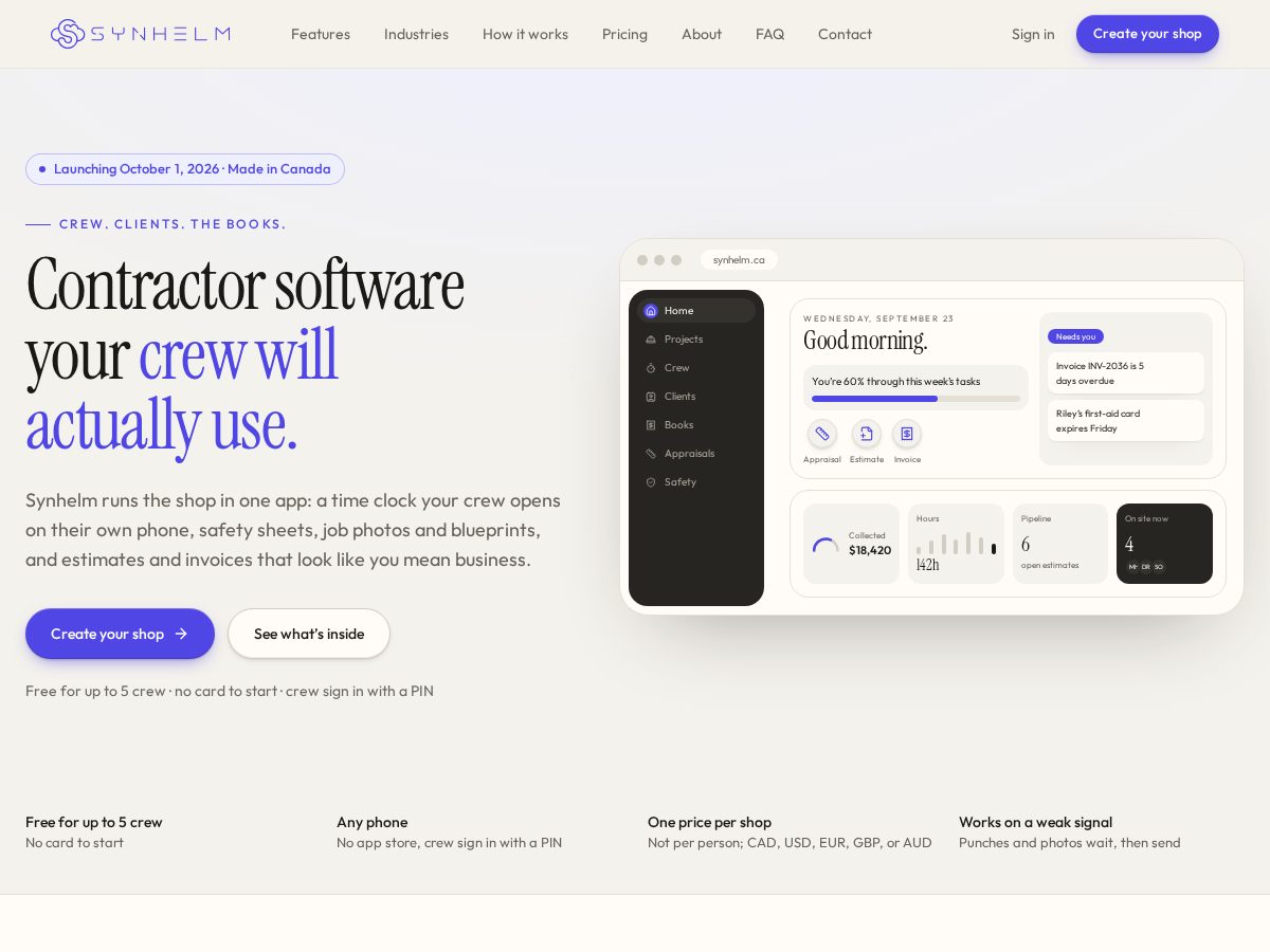 Landing-page snapshot of synhelm.com