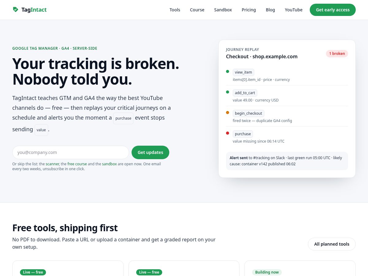 Landing-page snapshot of tagintact.com