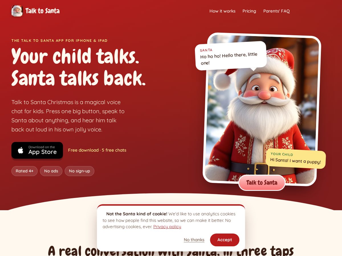 Landing-page snapshot of talktosantachristmas.com